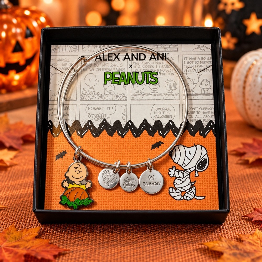 Alex and Ani Peanuts Charlie Brown Great Pumpkin Halloween Bangle Silver